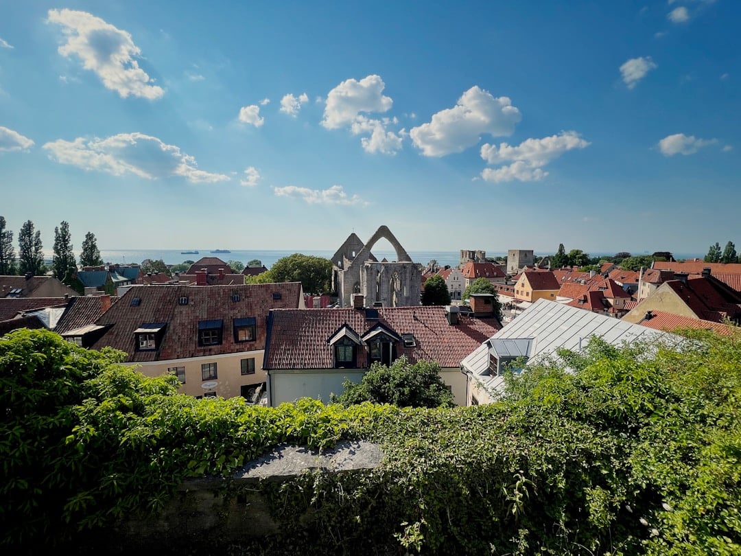 a group of houses with trees in the front
